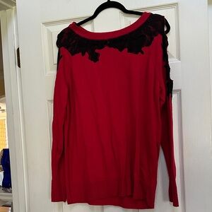 Elegant Red Sweater with Black Lace Detail